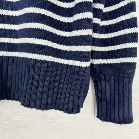 J.Crew Turtleneck Sweater Women Large Navy Stripe Cotton Chunky Knit Coastal - Picture 7 of 16
